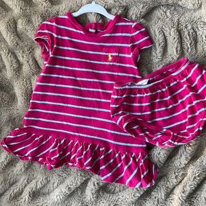 Ralph Lauren baby girl pink and blue striped t-shirt dress with matching bloomer